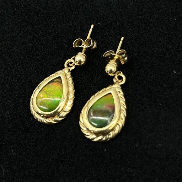 Ammolite Triplet Pear Shape Drop Earrings 14K Gold QVC‎ Dangles - Picture 2 of 7